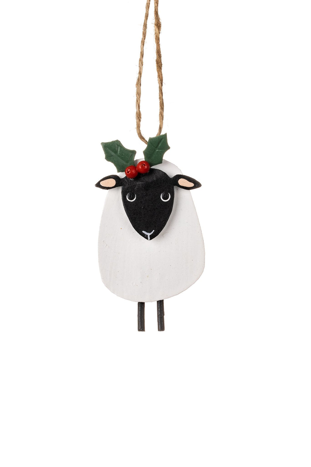 Sheep with Holly Hanging Christmas Decoration