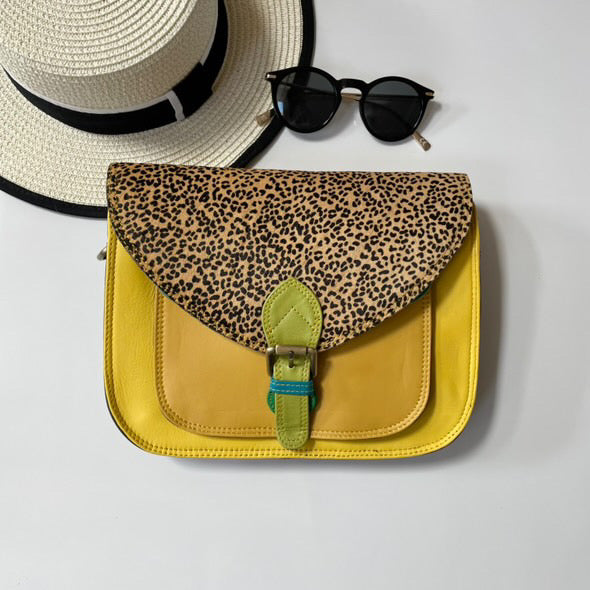 Libby Yellow Micro Leopard Upcycled Leather Handbag