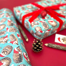 Load image into Gallery viewer, Christmas Hedgehogs wrapping paper Sheets: 500mm x 700mm flat sheets
