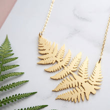 Load image into Gallery viewer, Statement Gold Fern Necklace
