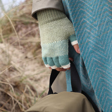 Load image into Gallery viewer, Grey, Sage and Mint Fingerless Gloves
