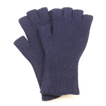 Load image into Gallery viewer, Yasmin Navy Fine Rib Knit Recycled Polyester Blend Fingerless Gloves
