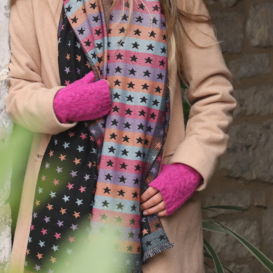 Rose Pink Cable Knit Wrist Warmers