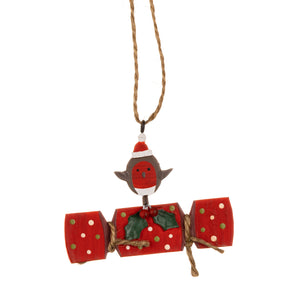 Robin on Red Cracker hanging Christmas decoration