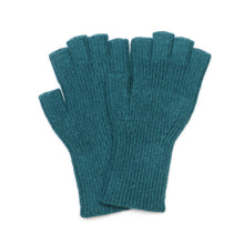 Load image into Gallery viewer, Yasmin Recycled Blend Teal Ribbed Fingerless Gloves
