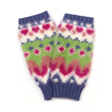 Load image into Gallery viewer, Imogen Fluffy Blue Lime And Pink Mix Pattern Knit Wristwarmers
