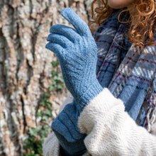 Load image into Gallery viewer, Charlotte Recycled Denim Blend Blue Cable Knit Gloves
