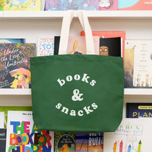 Load image into Gallery viewer, Books &amp; Snacks - Forest Green Canvas Tote Bag
