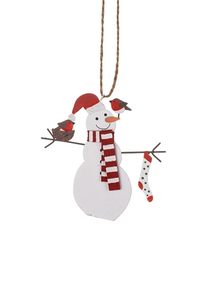 Snowman In Red and White Scarf Hanging Christmas Tree Decoration