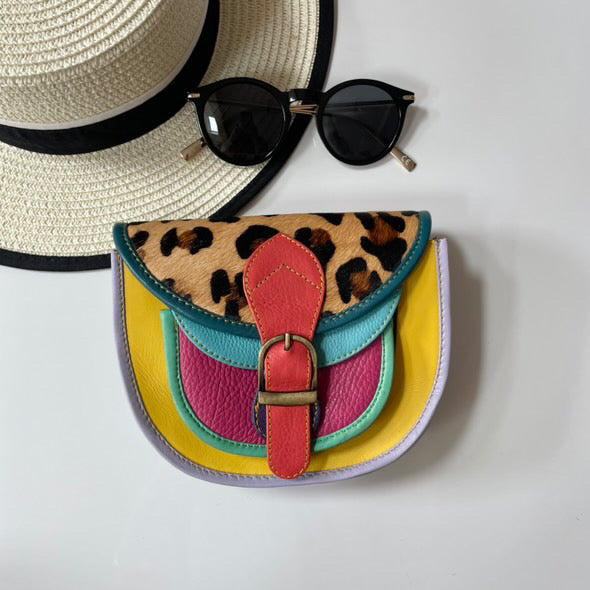 Olivia Yellow Leopard Upcycled Leather Handbag