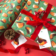 Load image into Gallery viewer, Christmas robins wrapping paper Sheets: 500mm x 700mm flat sheets

