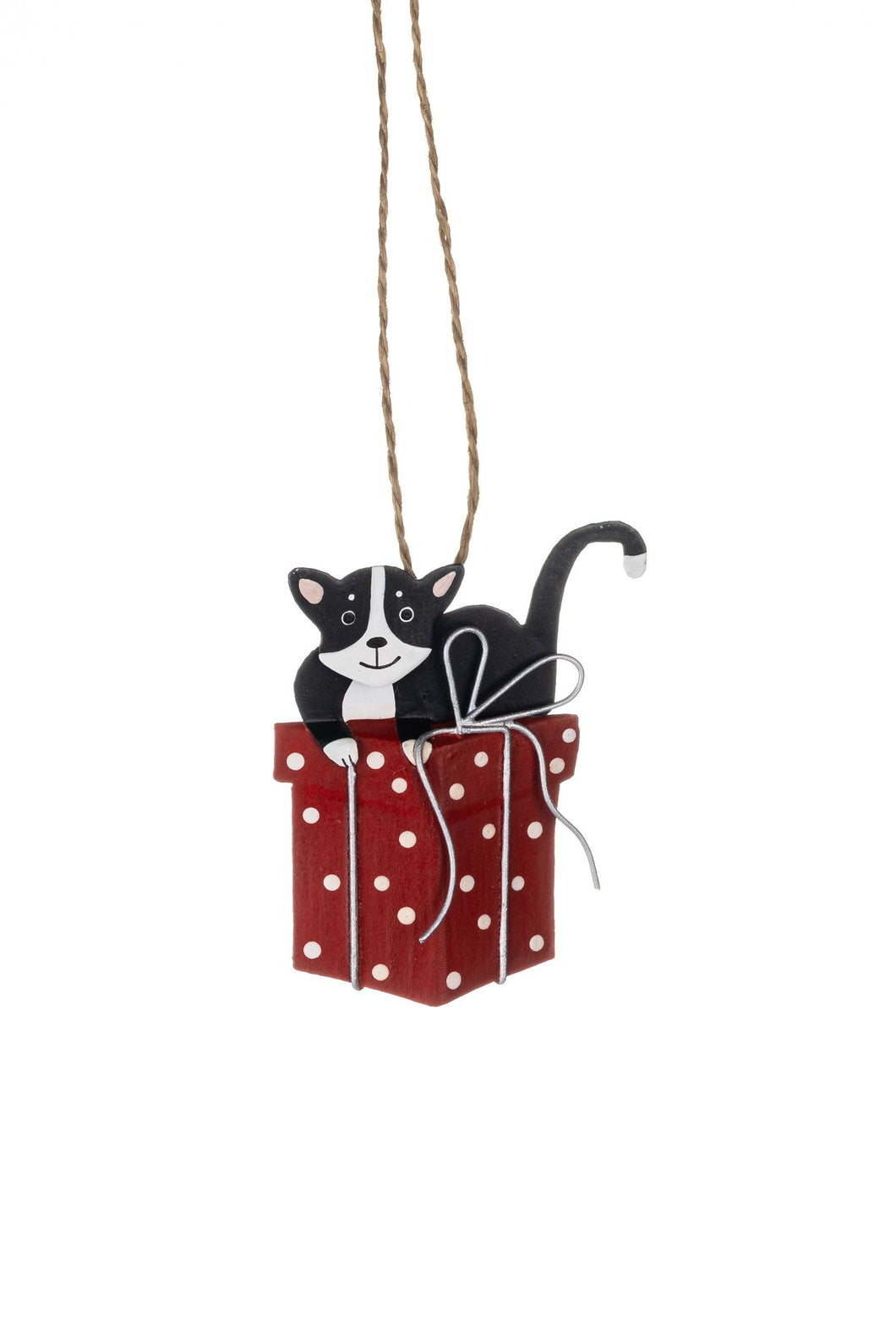 Black Cat on Red Gift Hanging Christmas Decoration