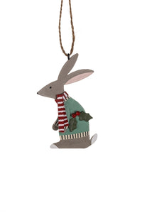 Hare In Green Jumper Hanging Christmas Tree Decoration