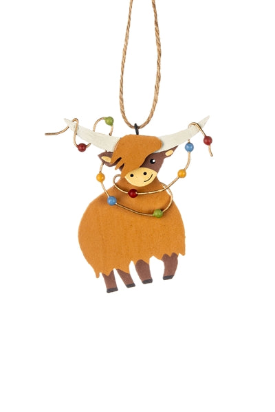 Highland Coo with Lights Hanging Christmas Tree Decoration