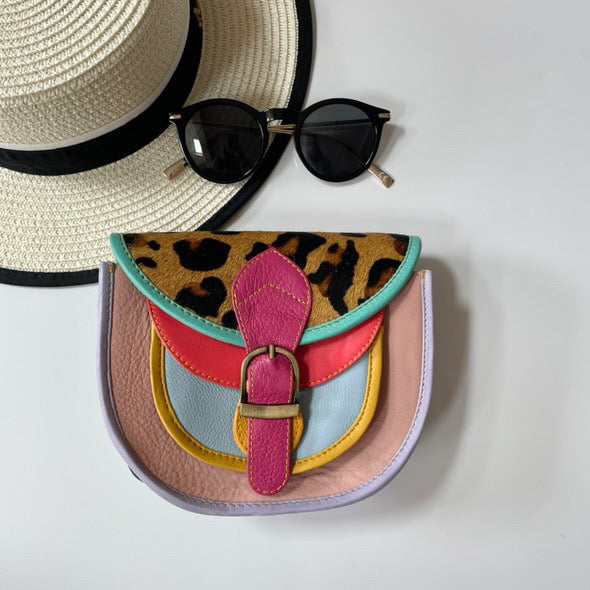 Olivia Pink Leopard Upcycled Leather Handbag