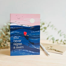 Load image into Gallery viewer, You never regret a swim greeting card - wild swimming card
