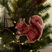 Load image into Gallery viewer, Red Squirrel illustrated wooden Christmas tree decoration
