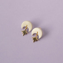 Load image into Gallery viewer, Celestial Gold Star Drop Earrings in Pearly White: Pearly White
