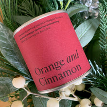 Load image into Gallery viewer, Christmas Label Orange and Cinnamon Soy Wax Candle Tin
