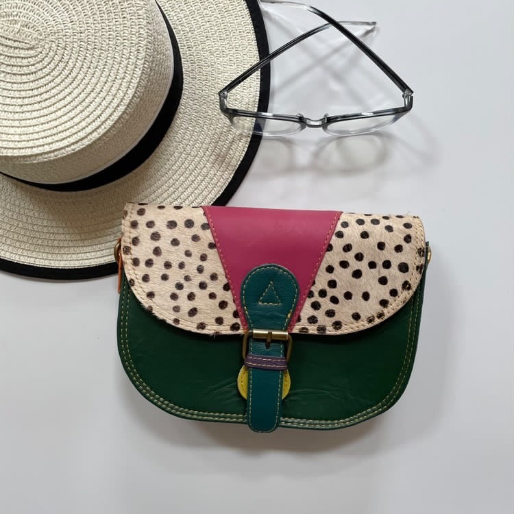 Jenny Dark Green Spot Upcycled Leather Handbag