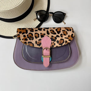 Josephine Purple Pink Leopard Upcycled Leather Handbag