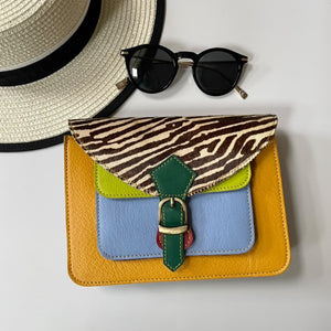Dixie Mustard Zebra Upcycled Leather Handbag