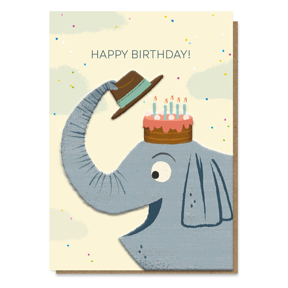 Surprise! Elephant & Cake Birthday Card