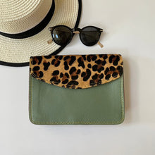 Load image into Gallery viewer, Eadie Green Leopard Upcycled Leather Handbag
