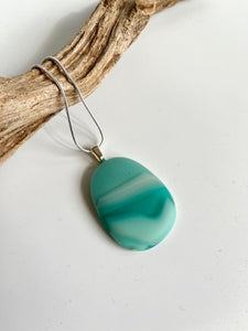 Glass pebble style pendant on necklace chain #173