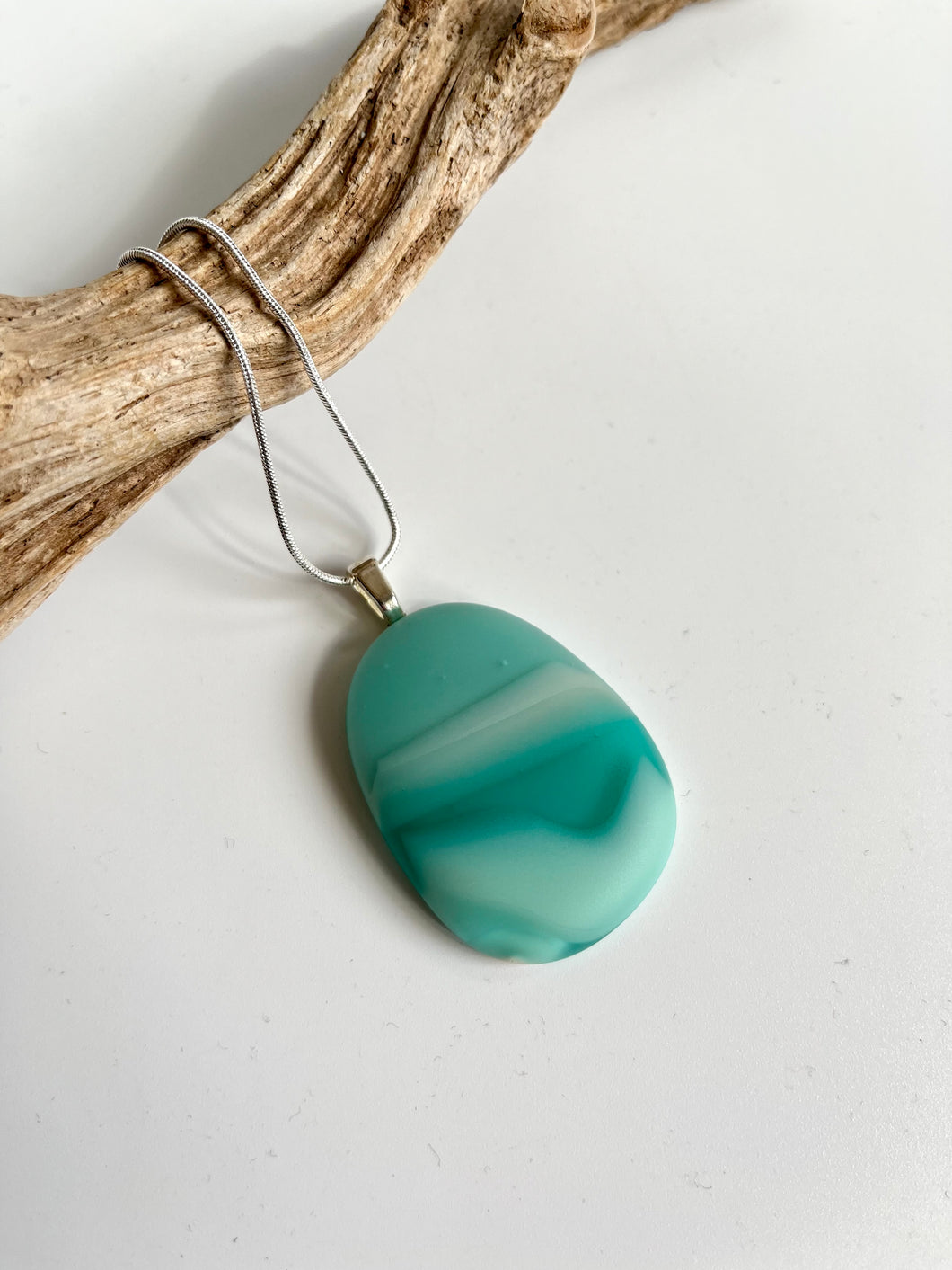 Glass pebble style pendant on necklace chain #173