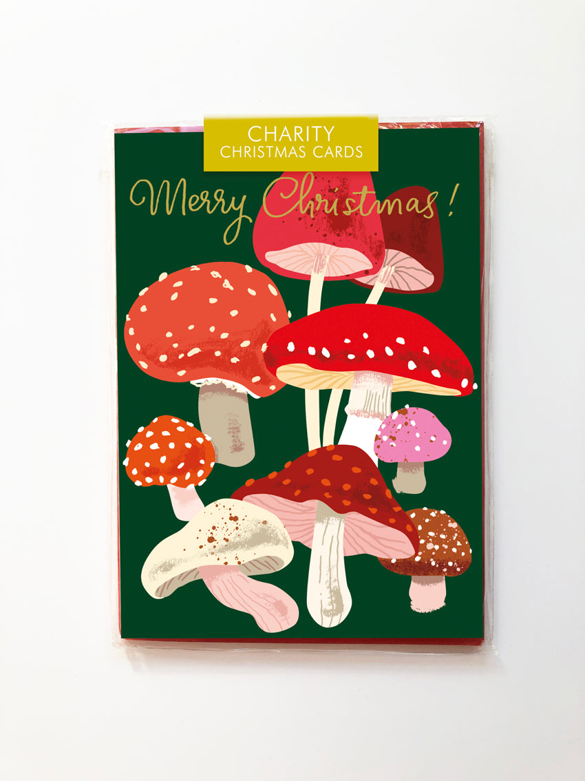 Charity pack of 5 Christmas cards - mushrooms