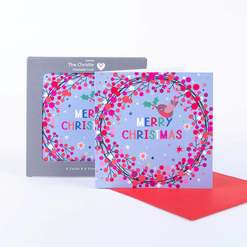 Box of 6 Christmas cards - Red Berry Wreath