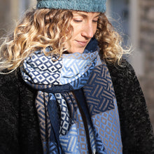 Load image into Gallery viewer, Blue Mix Geometric Winter Scarf
