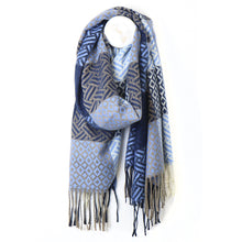Load image into Gallery viewer, Blue Mix Geometric Winter Scarf
