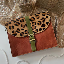 Load image into Gallery viewer, Bridget Brown Green Leopard Upcycled Leather Handbag
