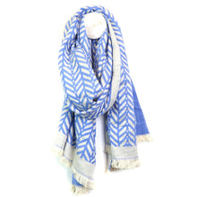 Load image into Gallery viewer, Bright Blue Chevron Pattern Scarf
