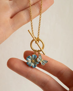 Enamel Butterfly and Flower Necklace