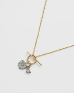 Enamel Butterfly and Flower Necklace