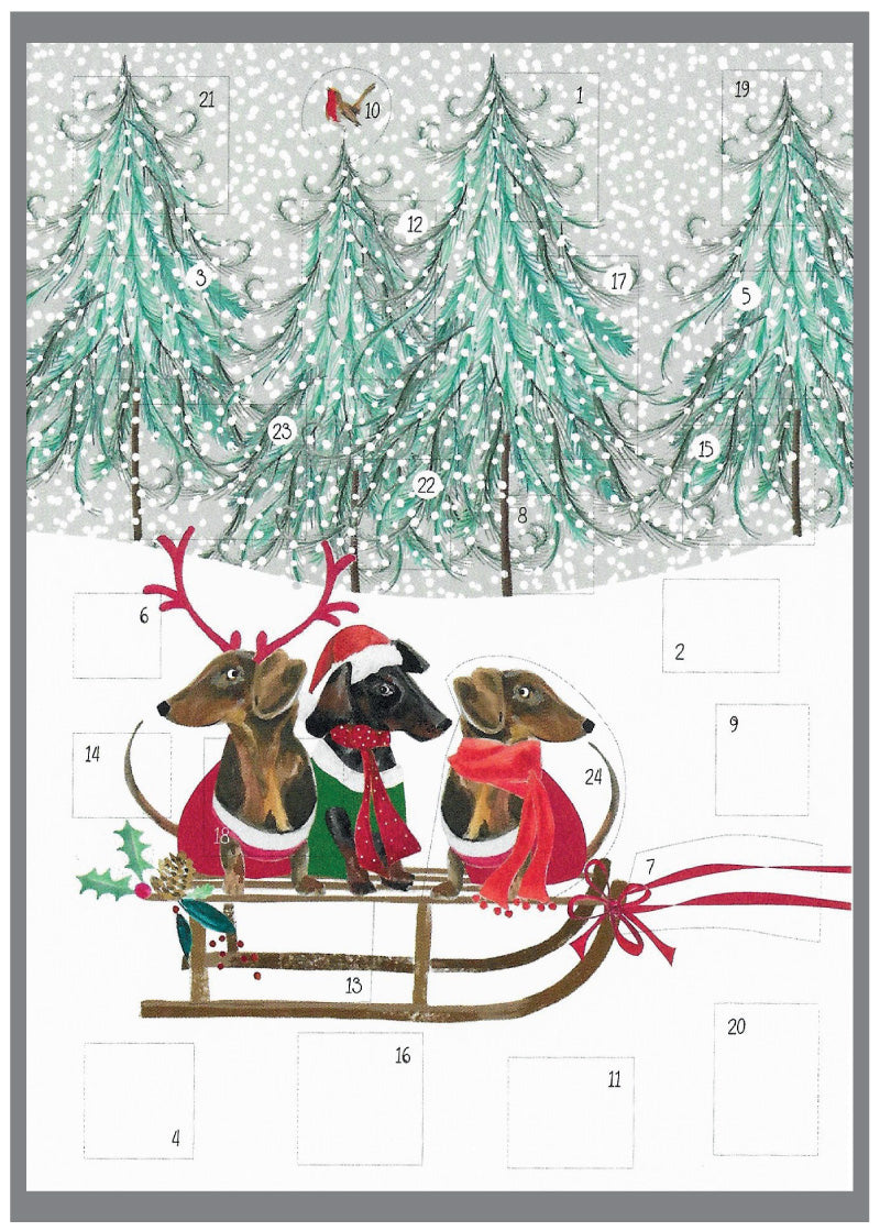 Advent Christmas Card - Dogs on Sleigh