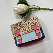 Load image into Gallery viewer, Stacey Blue Leopard Upcycled Leather Handbag
