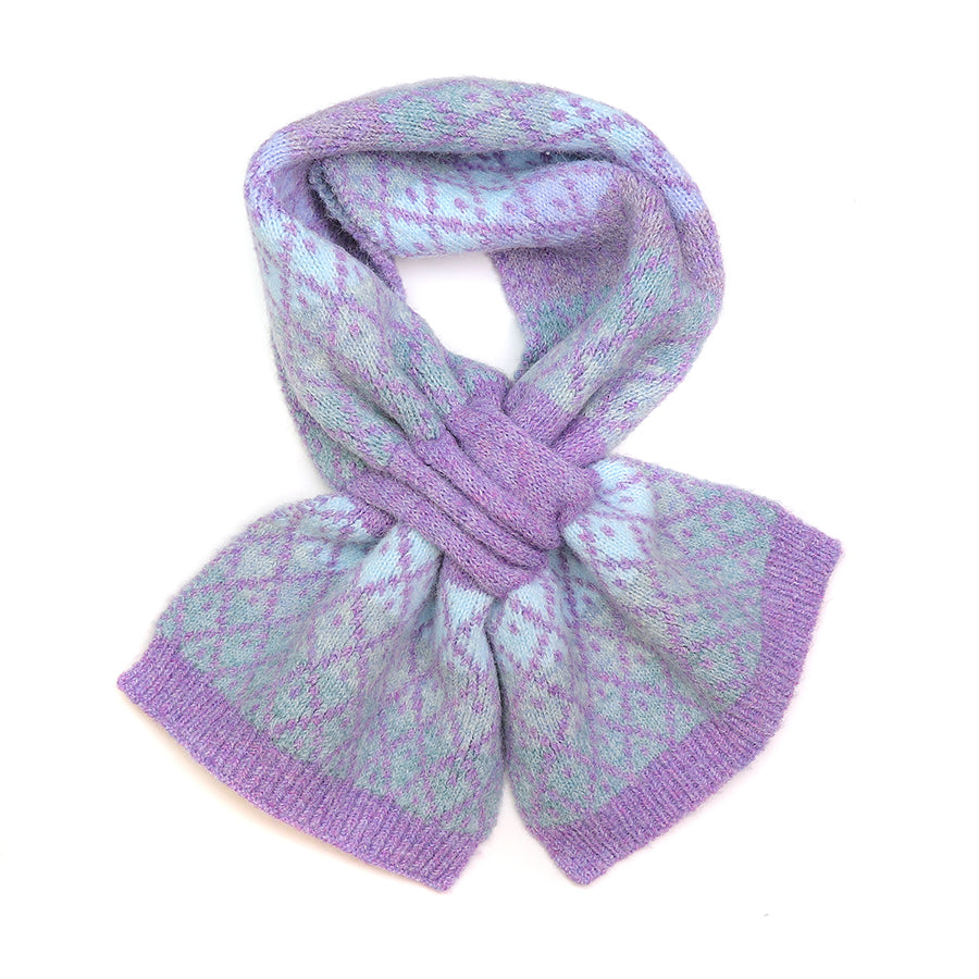 Lilac And Blue Diamond Design Pull Through Scarf