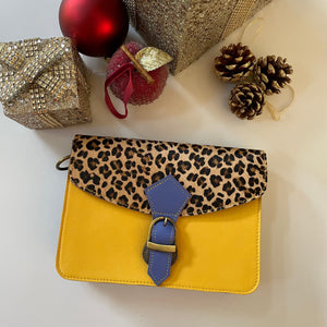 Nancy Yellow Blue Leopard Upcycled Leather Handbag