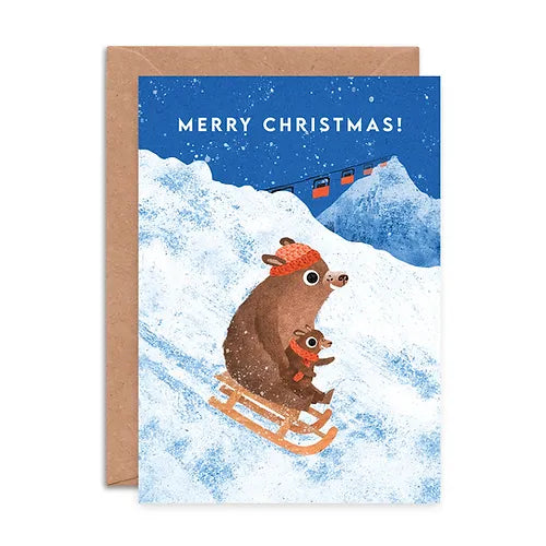 Sledging Bears Christmas Card