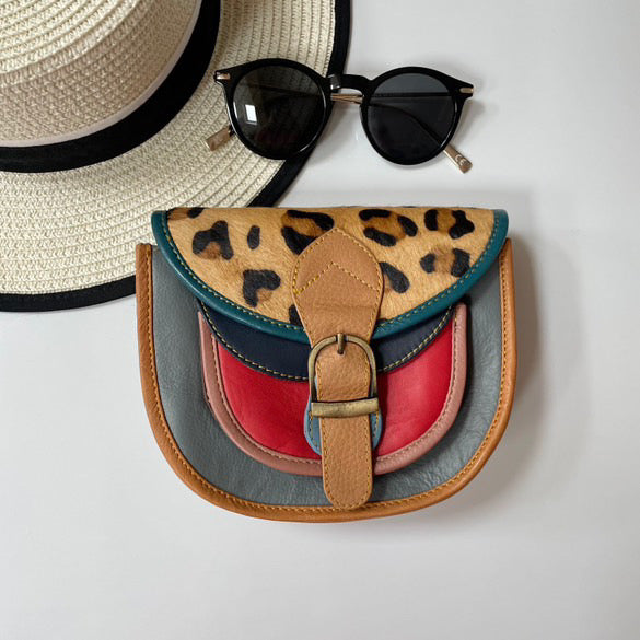 Olivia Grey Leopard Upcycled Leather Handbag