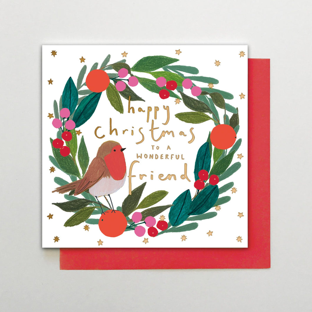 Christmas Card - Festive Wreath for Wonderful Friend