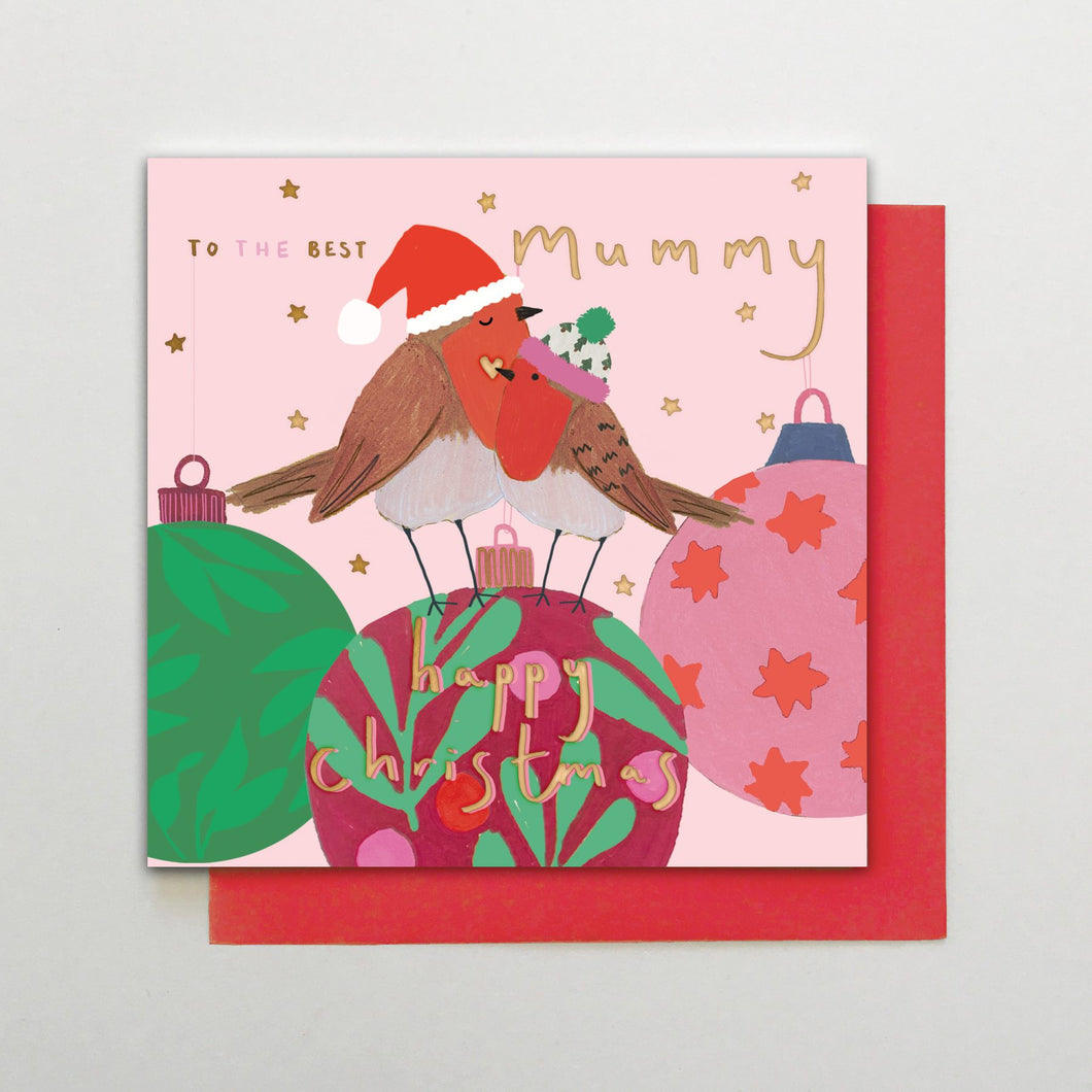 Christmas Card - Mummy Christmas Robins