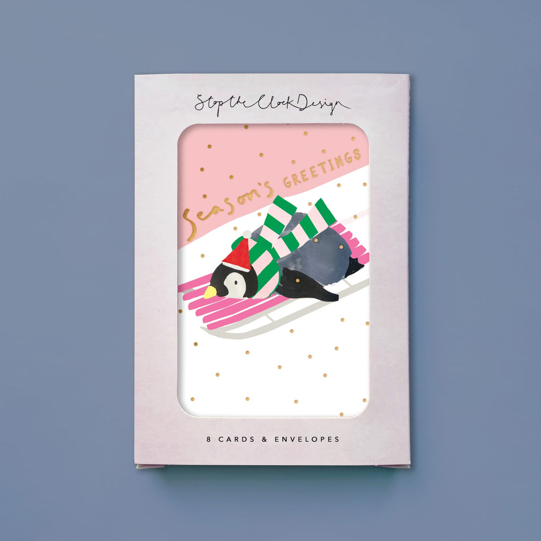 Christmas Card Pack - Sledging Penguin