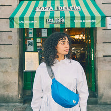 Load image into Gallery viewer, Farringdon Half Moon Bag in Malibu Blue Taslon
