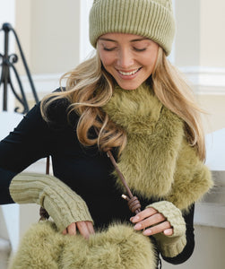 Olive Green Knitted Fingerless Gloves