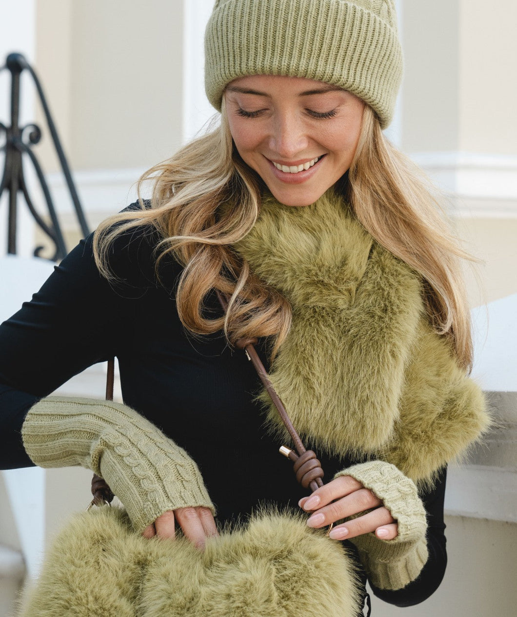 Olive Green Knitted Fingerless Gloves
